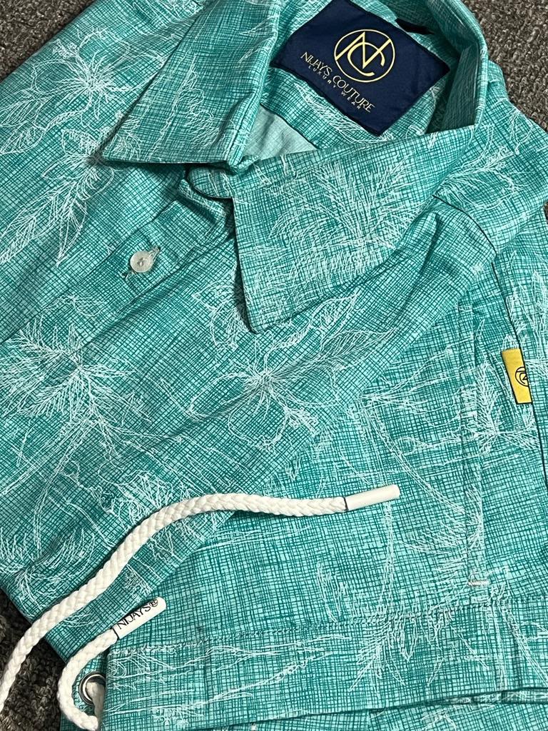 Genuine NIJAYS Couture teal palm set offered for sale